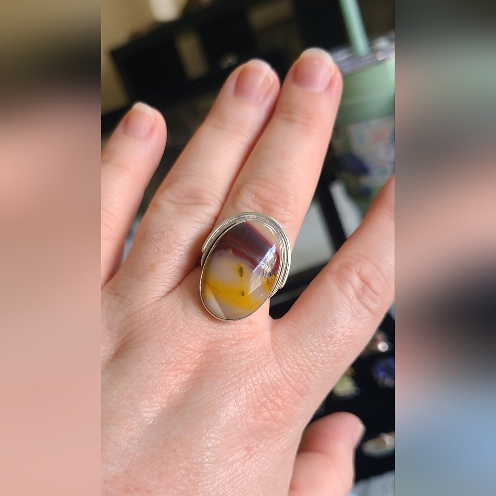 Sterling Silver Oval Agate Statement Ring